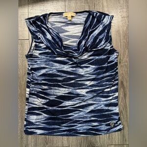 Michael Kors Blue and White Wave Print Blouse